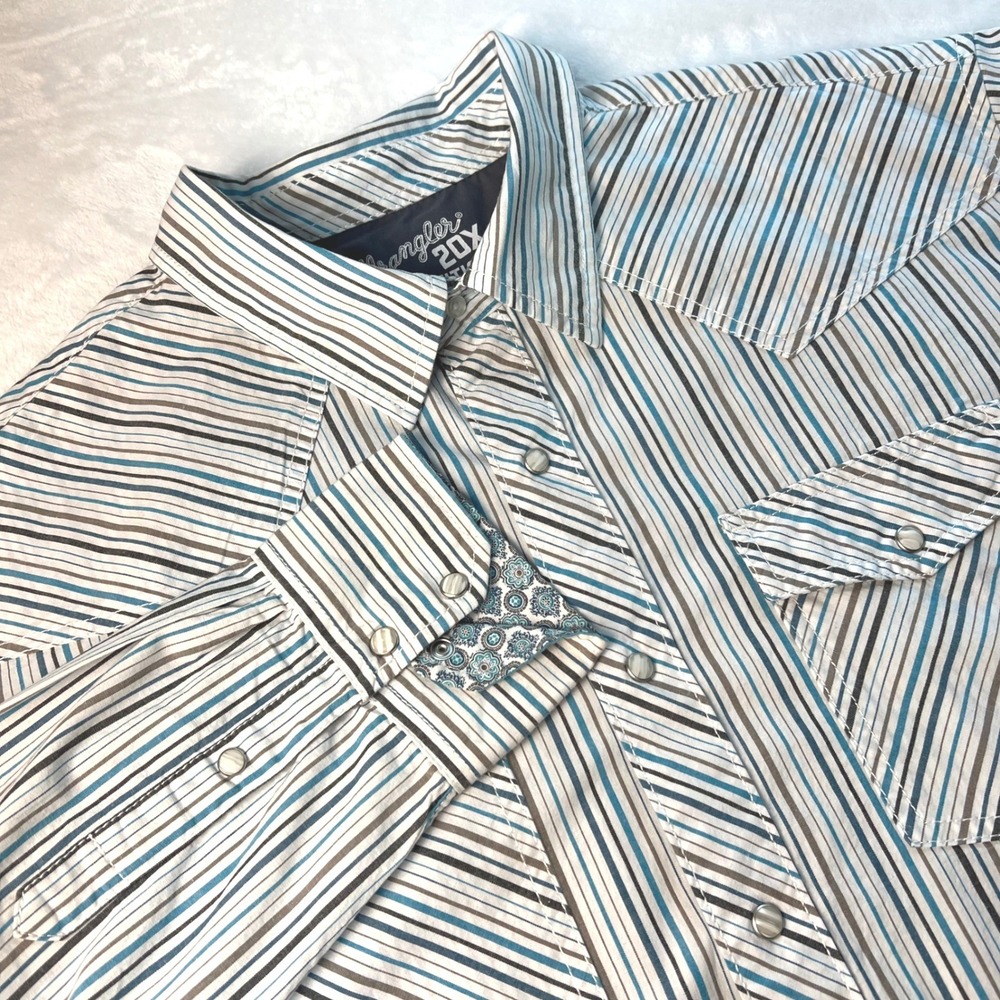 Wrangler Competition 20 Stripe Western Shirt Men XXL Pearl Snap Advanced Comfort